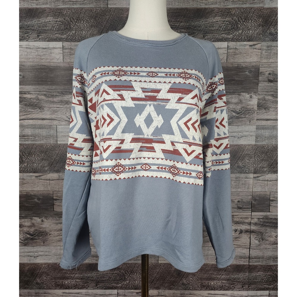 Wrangler Retro Womens Blue Southwestern Geometric Sweatshirt LWK881H Large